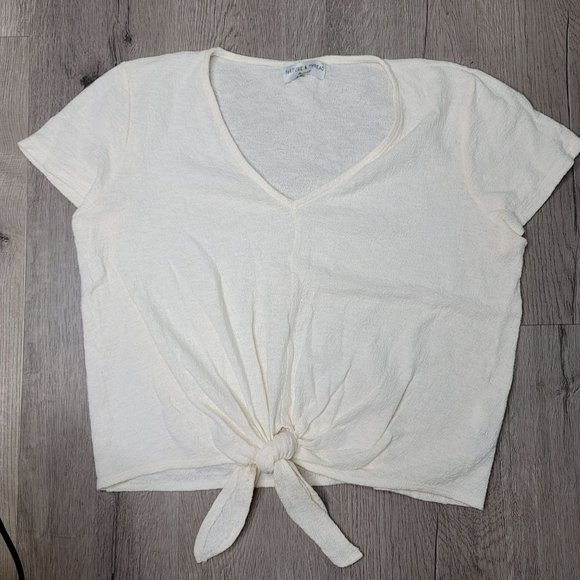 Madewell texture & thread style # j8537 100% cotton cream tie front tee shirt Lg - Picture 2 of 8